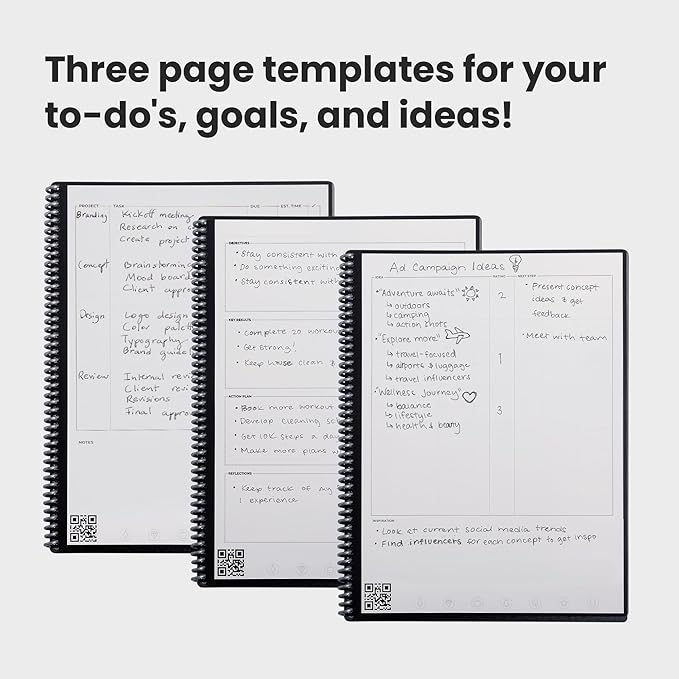 Rocketbook Fusion Reusable Undated Productivity Planner, Letter Size 8.5x11, Teal - Goals, Monthly and Weekly Calendar, Daily To-do List, Lined and Dotted Notes Pages (Pack of 32)
