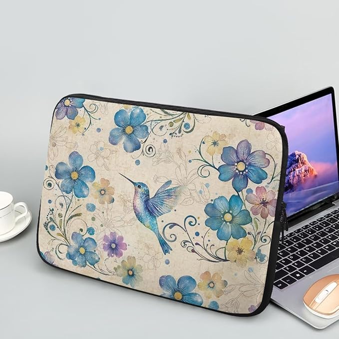 Hummingbird Printed Laptop Case Bag 17 Inch, Floral Printed Computer Bag Portable Laptop Sleeve for Boys, Easy to Carry Laptop Briefcase Work Bag Compatible with Most Laptops