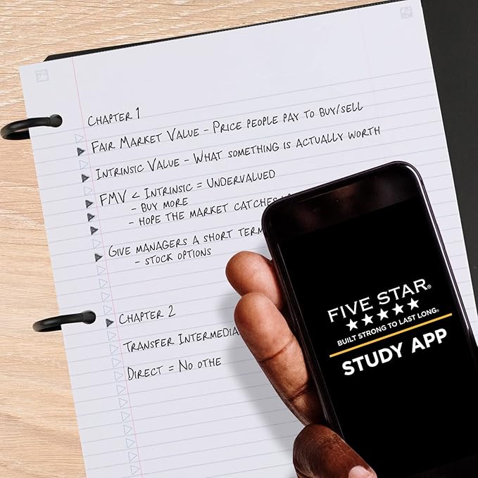 Five Star Flex Refillable Notebook + Study App, College Ruled Paper, 1 Inch TechLock Rings, Pockets, Tabs and Dividers, 200 Sheet Capacity, Black (29328AA2)