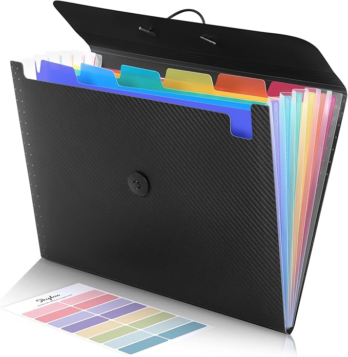 SKYDUE Accordion File Organizer, Expanding File Folder with 7 Pockets,Portable Receipt Paper Bill Document Organizer,Letter/A4 Size Filing Folder School Office Supplies,Black