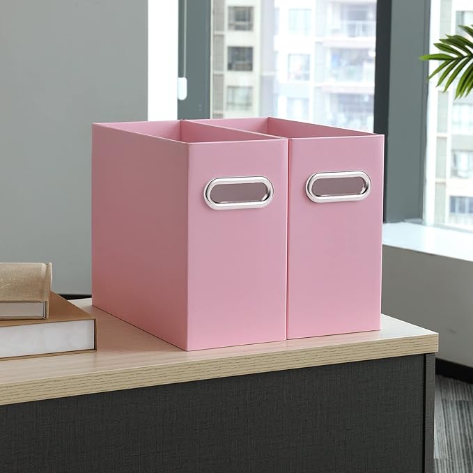 Oterri File Organizer, Small Storage Box, Cardboard File Folder Organizer, Collapsible File Box, Hanging File Organizer for Letter Size, Portable File Box with Handle, Only Box（Pink，6 Packs）