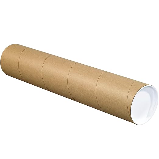 BOX USA BP4026K Mailing Tubes with Caps, 4" x 26", Kraft (Pack of 15)