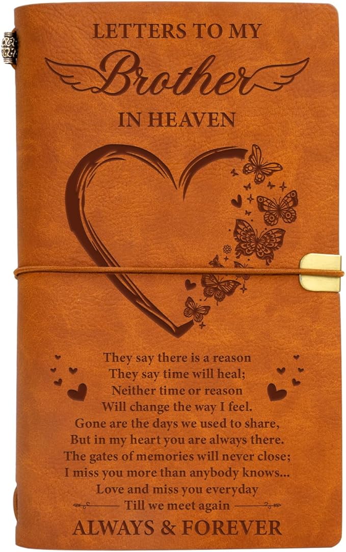 Vetbuosa Letter to Brother in Heaven Leather Journal,Memorial Gifts,Sympathy Gifts for Loss of Brother,Bereavement Gifts for Loss of Brother,Remembrance Funeral Condolence Gifts for Loss of Brother