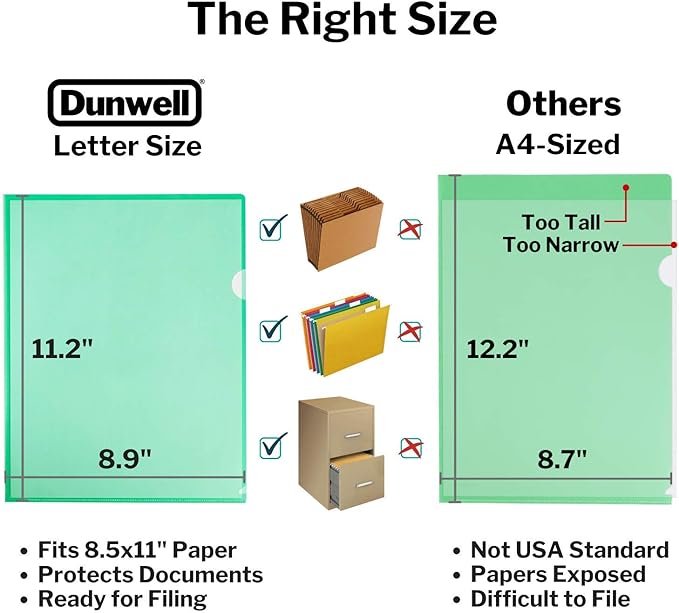 Dunwell Clear Plastic Folders Sleeves (12 Pack, Assorted Colors) - Plastic Sleeves for Paper 8.5x11, Transparent Project Folders with Plastic Paper Sleeves, Poly File Jacket for Documents
