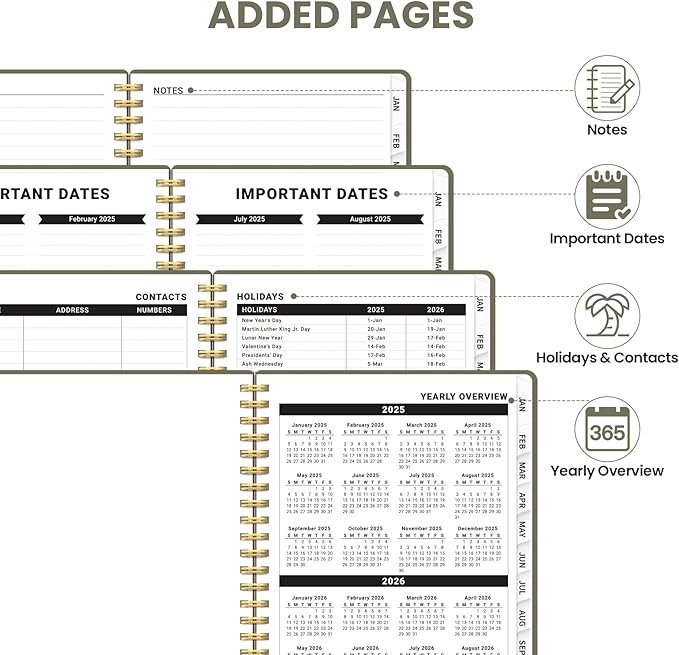 2025 Planner Weekly and Monthly, Jan 2025 - Dec 2025, Hardcover 2025 Calendar Planner Book with Monthly Tabs, Inner Pocket, Aesthetic Planner 2025 for Office Home School Planning - A5 (6.3" x 8.5"), Spiral Bound, Green
