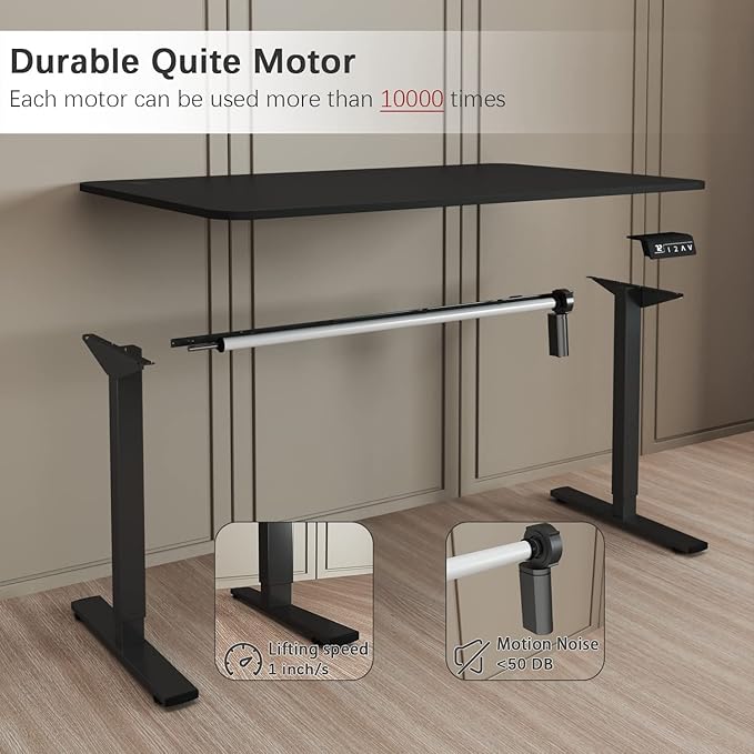Furmax Electric Height Adjustable Standing Desk Large 40 x 24 Inches Sit Stand up Desk Home Office Computer Desk Memory Preset with T-Shaped Metal Bracket, Black