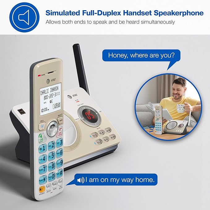 AT&T DL72119 DECT 6.0 Cordless Phone for Home with Bluetooth Connect to Cell, Call Blocking, 1.8" Backlit Screen, Big Buttons, intercom, and Unsurpassed Range