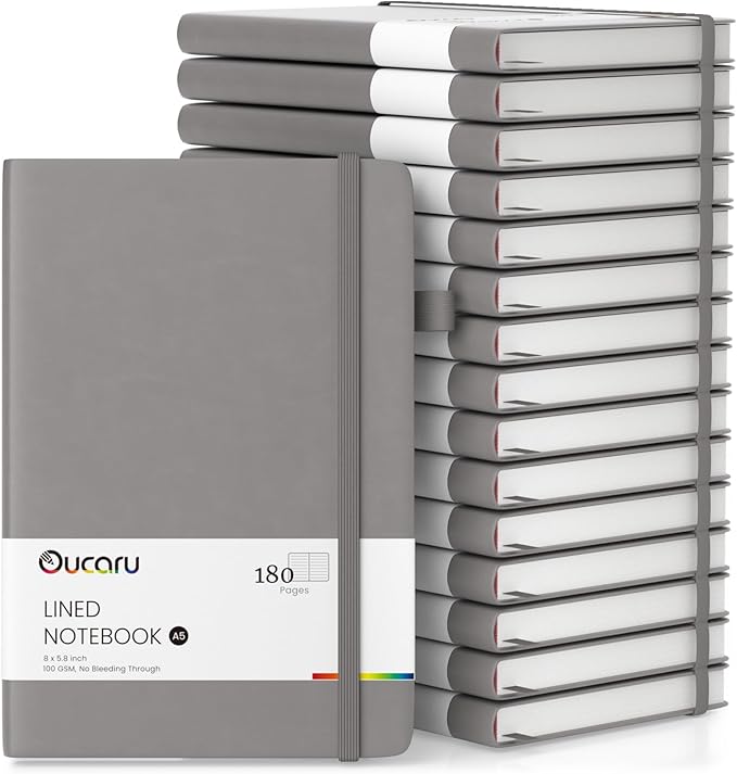 Lined Journal Notebook, 16 Pack, 180 Pages, A5 Journals for Writing, 100 GSM Thick Paper, Small Notebooks Daily Journal for Women Men Work, Business, School, Travel Supplies