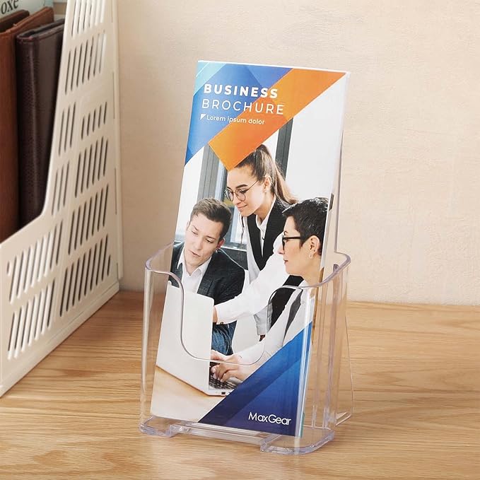 MaxGear Acrylic Brochure Holder, Premium Brochure Holder Stand 4 inches Wide Plastic Pamphlet Holder Wall Mount Clear Countertop Organizer Literature Holders Flyer Holder Plastic Display Stand(12Pack)