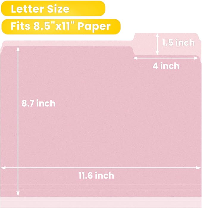 SUNEE File Folders, 18 Pack Manilla Folders 8.5 x 11, Colored Folders Office Organization Home School Folders for Documents Files Paper,Pink Color