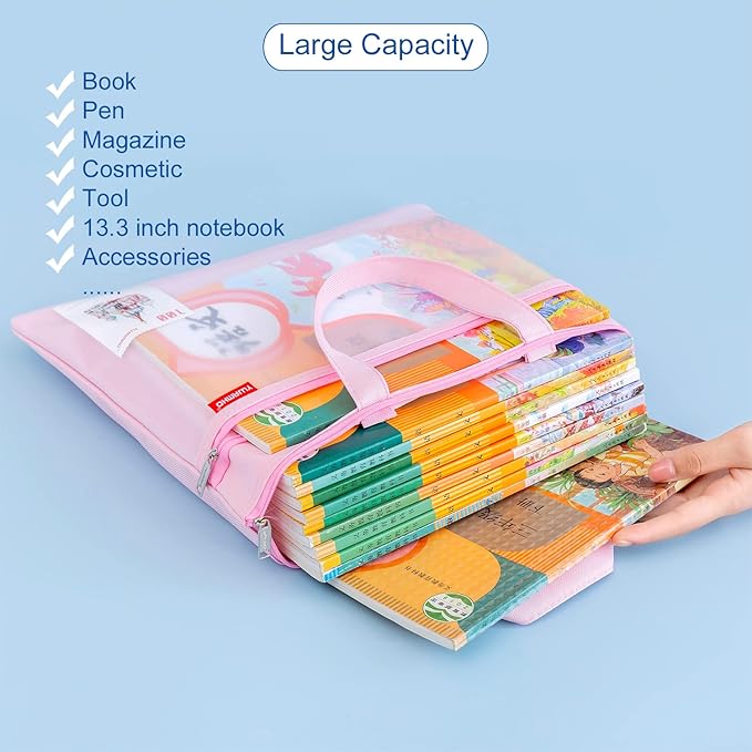 Pendancy Mesh Zipper Pouch 11x13.7 in, Large Double Pocket Waterproof File Bag with Handle, A4 Size Foldable Document Storage for Puzzle Project/Cross Stitch/Travel/Office（Blue）