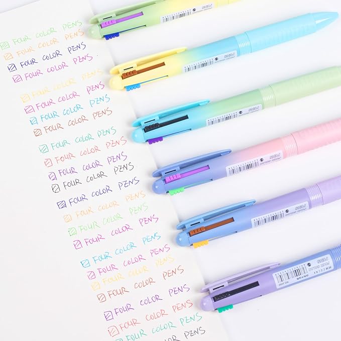 COLNK 4 Colors Ballpoint Pens in 1,Multicolor Ballpoint Pen Assorted Ink Colors,4-in-1 Colored Pens 0.7 Ballpoint for Journaling and Organizing,6 Counts-12 ink colors