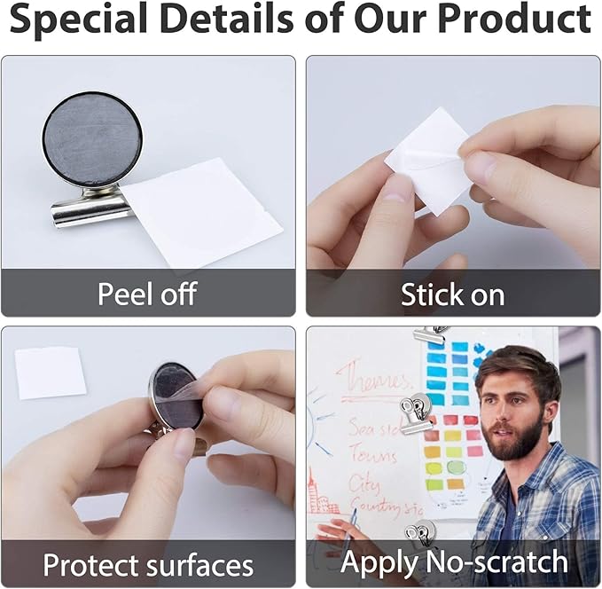 VNDUEEY Magnetic Clips, 50 Pack Strong Magnets for Whiteboard, Refrigerator, Office, Locker, Photo Displays (30mm Wide)