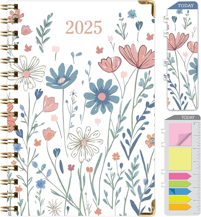 HARDCOVER 2025 Planner, 5.5"x8": 14 Months (November 2024 - December 2025), Daily Weekly Monthly Planner, Yearly Agenda, Bookmark, Pocket Folder and Sticky Note Set (Colorful Botanicals)