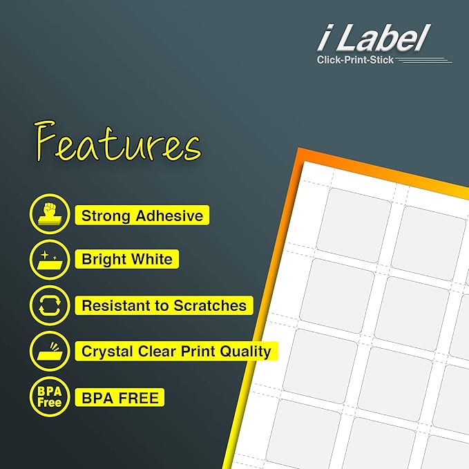 24UP 1.5" x 1.5" Square Labels for Laser & Inkjet Printers[50 Sheets,1200 Labels]