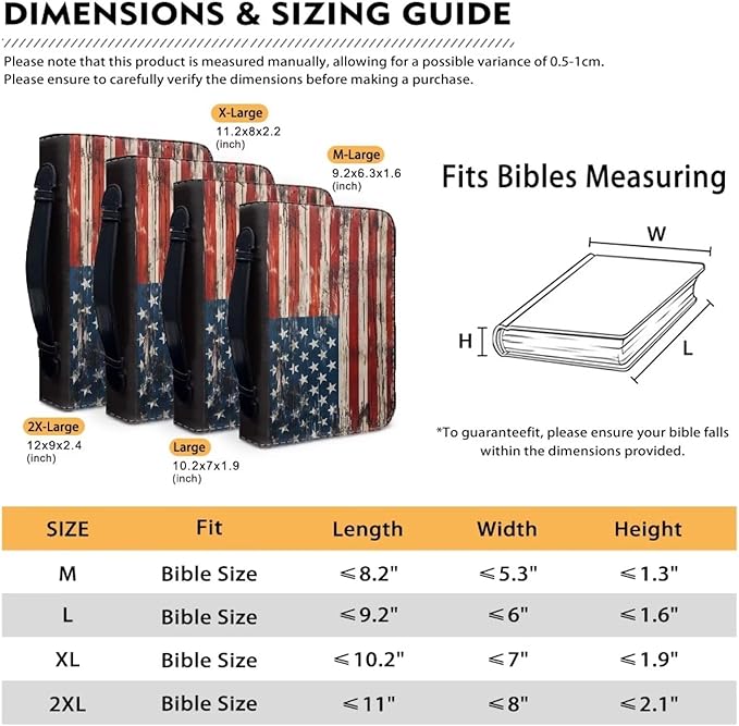 Lotusorchid American Flag Print Bible Case for Men, Zippered PU Bible Book Cover with Handle Pocket Portable Bible Cover Case Bible Cover Carrier Carrying Organizer Bag for Women, L