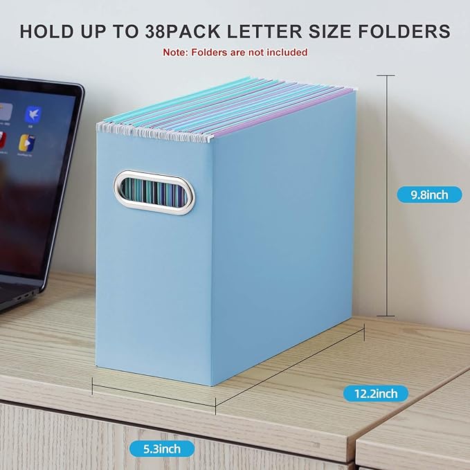 Oterri File Organizer, Small Storage Box, Cardboard File Folder Organizer, Collapsible File Box, Hanging File Organizer for Letter Size, Portable File Box with Handle, Only Box (Blue,8 Packs)