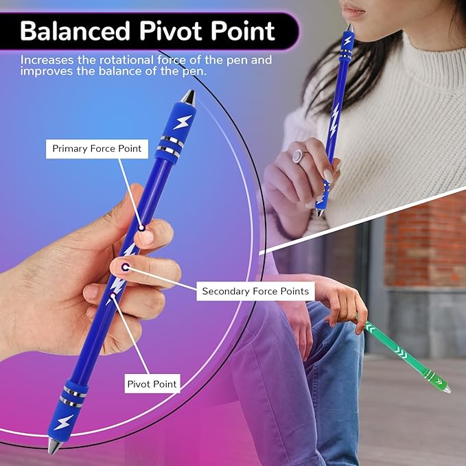 2 Colors Pen Spinning with Silicone Bracelet, Metal Heads Gaming Finger Pen, 8.5In Weighted Rotating Ballpoint Pen, Spinning Pen for Student Adults, No Pen Refill (Green,Blue)