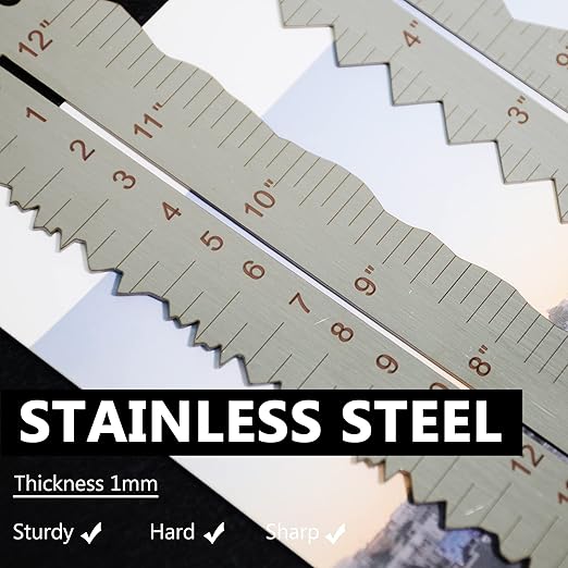 3PCS Stainless Steel Metal Paper Tearing Ruler Craft Ruler for Cutting Paper to Wavy Line Jagged and Irregular Edges 12'' Measuring Tool for Engineering School Office Architect and Drawing