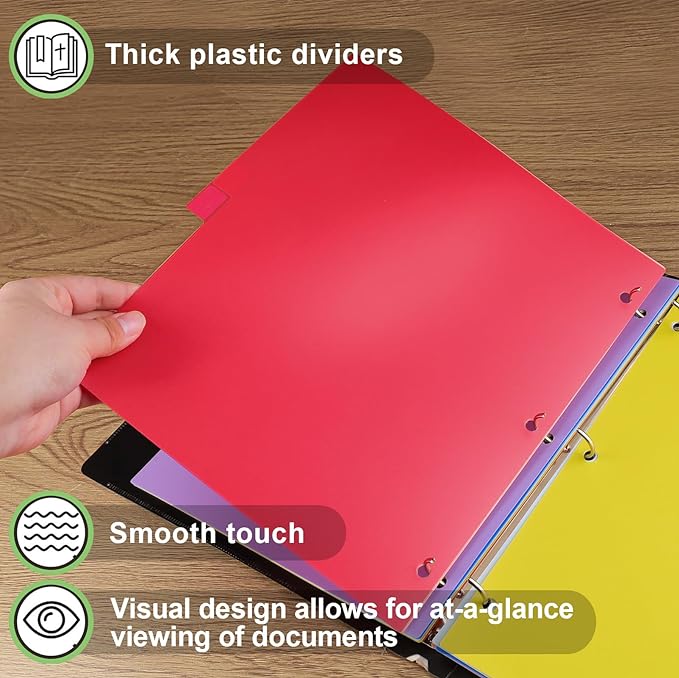 HABGP 12 Tab Dividers for 3 Ring Binder, 96 Pcs Multicolor 3 Ring Binder Dividers with Tabs, Page Folder Dividers, Plastic Tabbed File Dividers with Tabs, Three Ring Binder Index Dividers, 8 Set