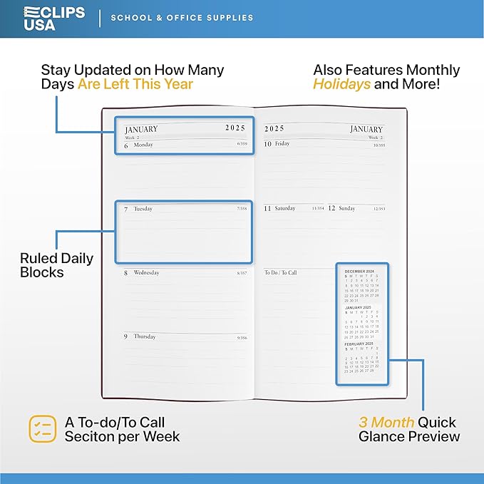 Weekly Planner 2025, Planner, 2025 Weekly Planner, 2025 Planner Weekly And Monthly, 3” x 6”, Weekly Pages, 24 Black 12 Brown 12 Burgundy, (48 Pack, 3 X 6)