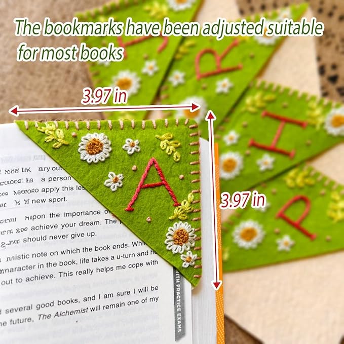 Personalized Hand Embroidered Corner Bookmark, Bookmarks for Women, Personalized Bookmark for Book Lovers, Cute Flower Book Mark by HNQCPCVU (X, Green)