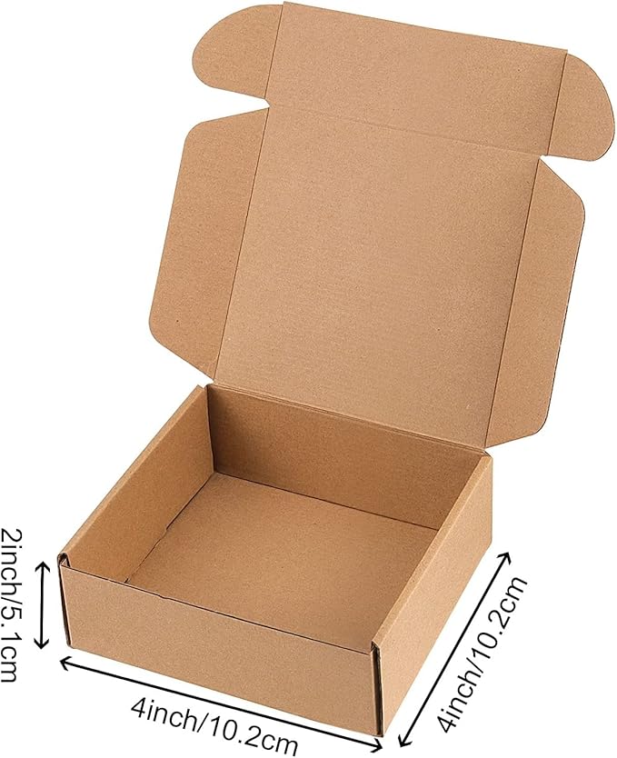 HAKZEON 100 Pack 4 x 4 x 2 Inches Brown Corrugated Box Mailers, Strong Small Shipping Boxes, Corrugated Cardboard Boxes for Packing, Moving, Transporting Small items, Small Crafts