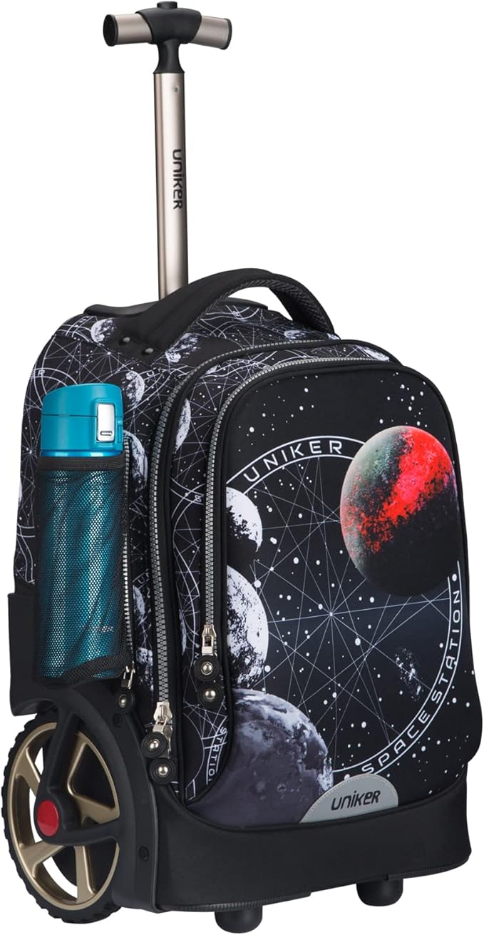 UNIKER Rolling Backpack without Straps for Boys, Roller Travel Bag,Wheeled Bookbag High School,Trolley Middle School Bag for Teens,Schoolbag with Wheels