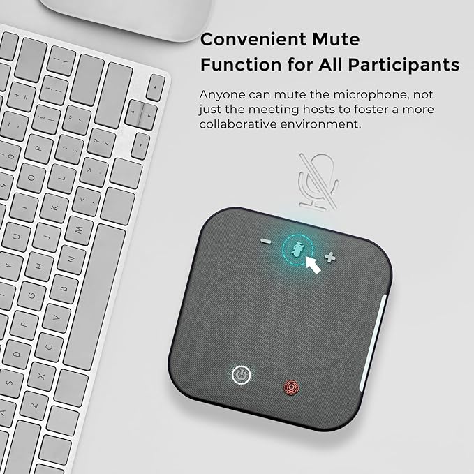 Conference Speaker and Microphone Bluetooth Speakerphone with 4 Mics,USB C,360°Voice Pickup & Dual Noise Cancelling Conference Room Microphone for Work/Teams/Zoom/Home Office