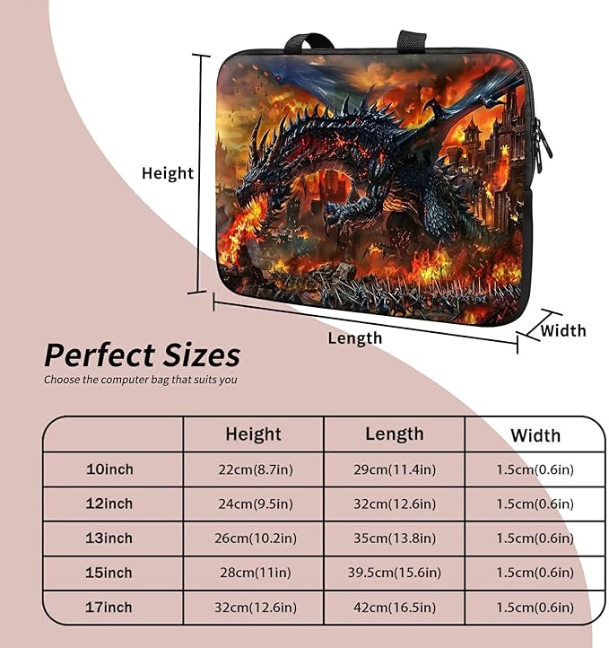 Universal Tablet Laptop Sleeve Case 10 inch, Fire Fierce Dragon Slim Carrying Case Durable Handbag Travel Laptop Bag for 7 to 10-inch Laptops/Notebook/Kids Tablet/ipad/eBook Readers