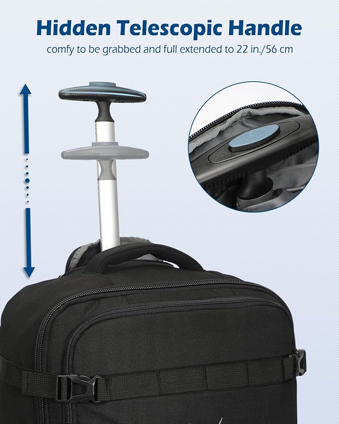 Hynes Eagle Rolling Backpack 42L Backpack with Wheels Airline Approved Carry on Luggage Laptop Travel Backpack for Women Men Black-2024