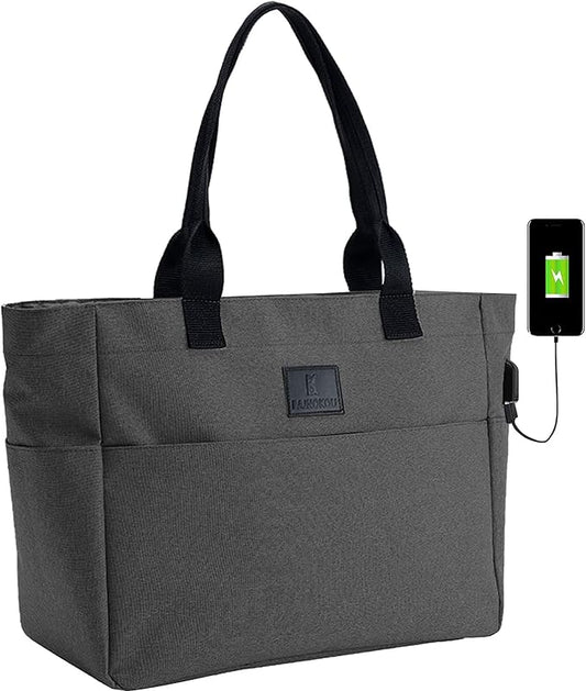 Tote Bag for Women Large Work Bags Laptop 15.6-17 Inch Handbag Purse Book Bag with Zipper for Nurse Teacher School, Blackgrey