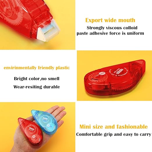 Glue Runner Permanent, Double Sided Adhesive Scrapbook Runner Tape Roller, 0.3-inch by 360-Inch, Permanent Adhesive Roller Applicator, 12 Pack - Red