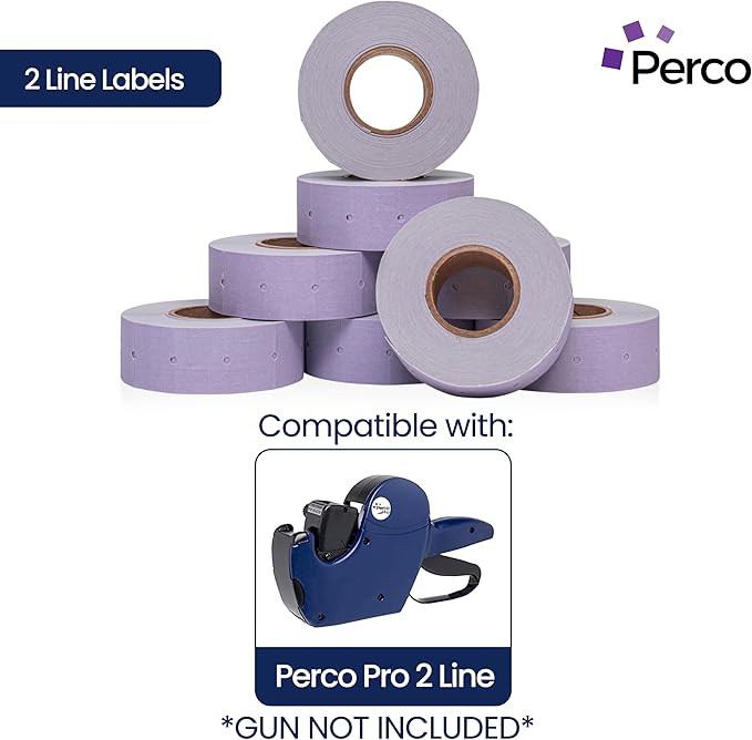 Perco 2 Line Lavender Labels - 80 Rolls, 10 Sleeves, 80,000 Blank Price and Date Gun Labels for Perco 2 Line Price and Date Guns - Made in USA