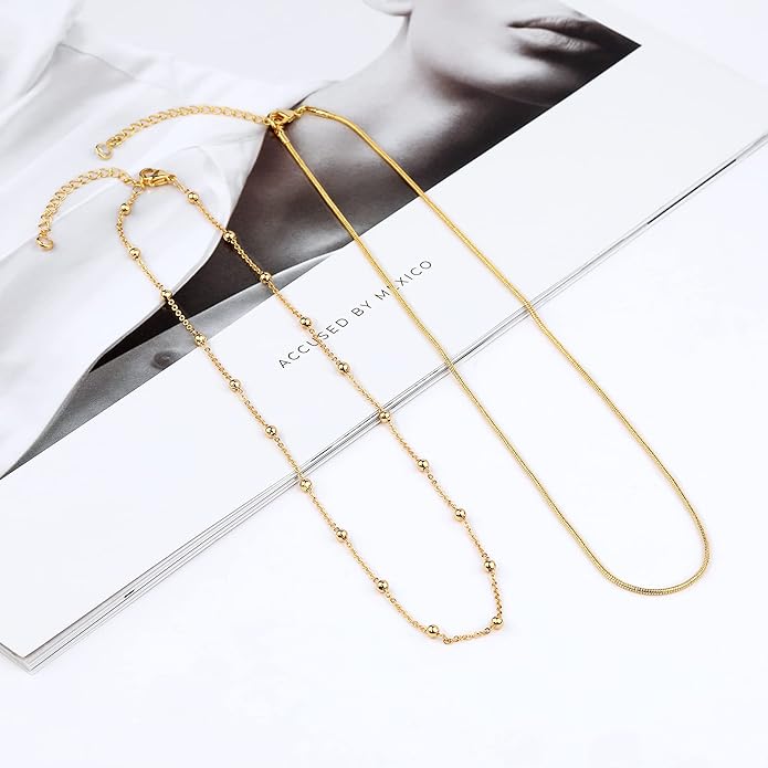 Herringbone Necklace for Women,Dainty Gold Necklace,14k Gold Plated Snake,Gold Chain Choker Necklaces,Simple Gold Layered Necklaces,Gold Jewelry Gift for Women