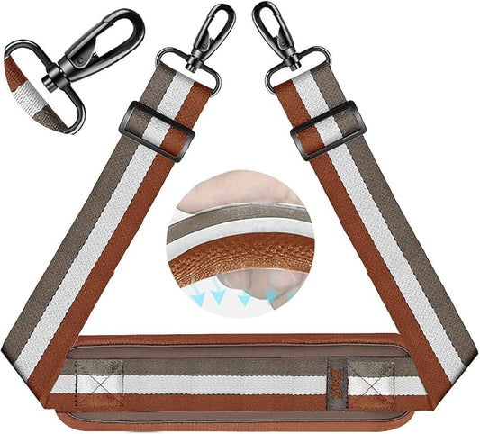 ZINZ 75" Shoulder Strap with Fixed Pad and Dual Balanced Buckles，Brown-White-Gray Stripe