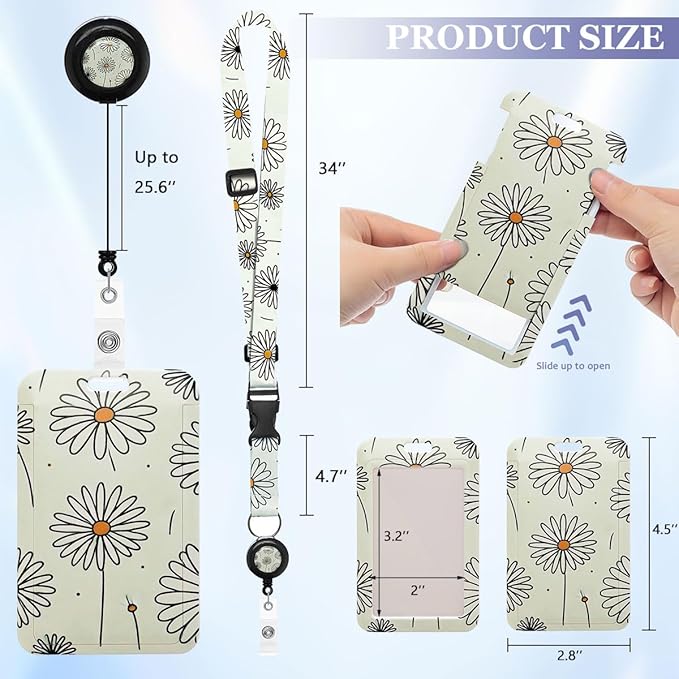 2 Pack Daisy Lanyards Badge Holder, Adjustable Lanyard with Retractable Badge Reel, Cute ID Badge Holder for Teachers, Nurses, Students, Office Staff & Cruise Essentials