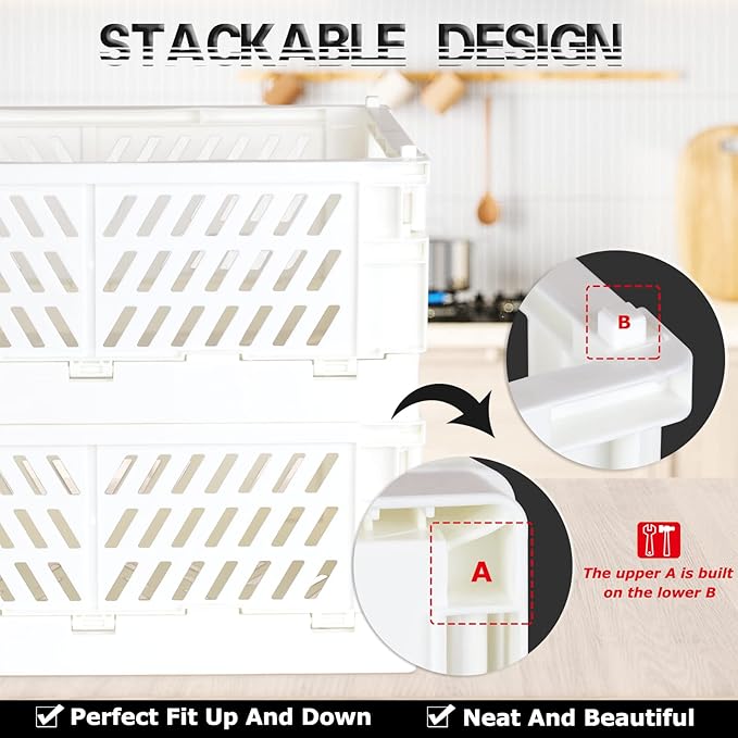 Tixill 2-Pack Mini Foldable Plastic Baskets for Organizing and Storage, Collapsible Storage Crate for Home Kitchen Bedroom Bathroom Office (9.8x6.5x3.8, White)