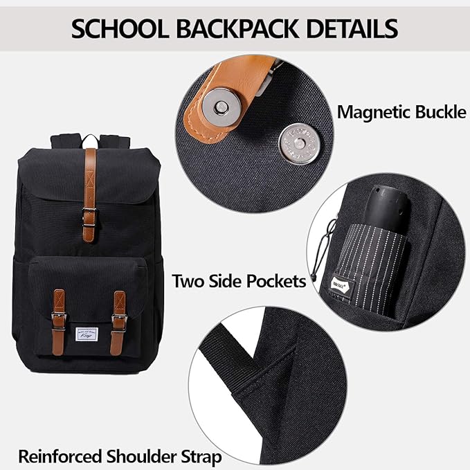 Backpack for Men,Large Water Resistant Fashion Travel Drawstring Backpack Rucksack with Laptop Sleeve for School/Work/College/Adults Black