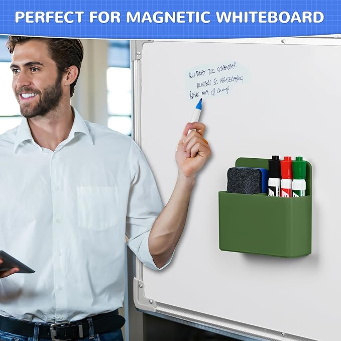 Magnetic Dry Erase Marker Holder, Magnetic Pen Marker Holder for Whiteboard, Fridge, Locker Accessories, School, Office, Home, Magnet Pen Cup,1 Pack, Army Green