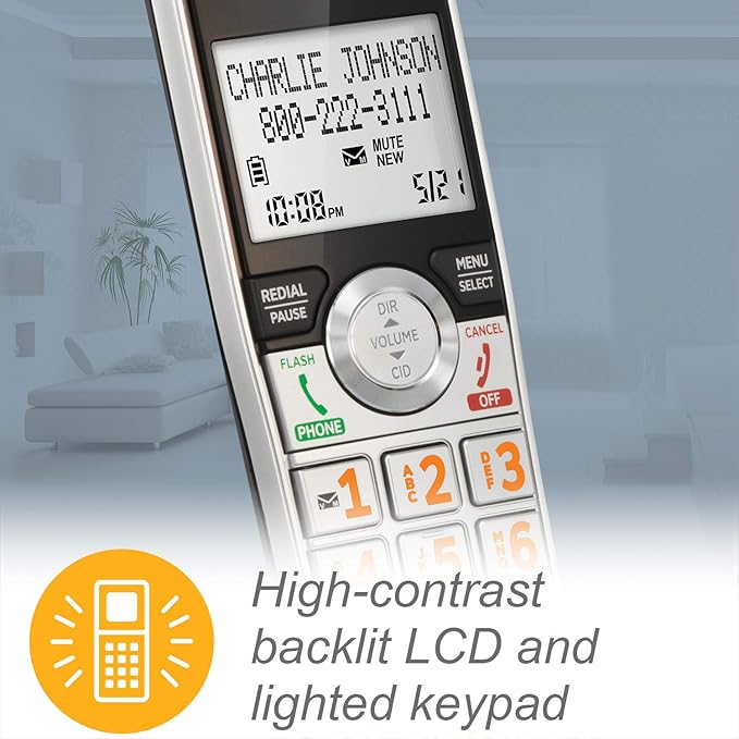 AT&T CL83107 DECT 6.0 Cordless Phone for Home with Dual Keypad Base, Answering Machine, Call Blocking, Caller ID Announcer, Intercom and Long Range, Silver/Black