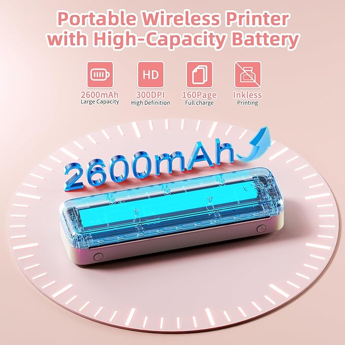 Phomemo M834 (Upgraded) Portable Printer, Wireless Bluetooth Thermal Printer, Support Multi-Size Thermal Paper, Compatible with iOS, Android & PC, Mobile Printer for Travel, Office, School, Pink