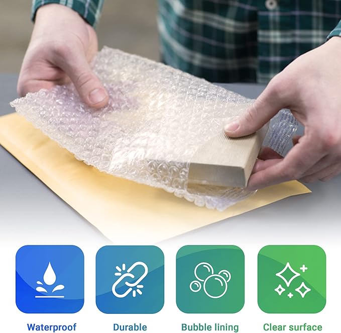 Clear Bubble Out Bags, 7 x 8.5 Inches. 25 Pack Self Seal Bubble Pouches. Polyethylene Clear Bubble Bags for Packing. Waterproof Clear Bubble Out Pouches for Fragile Things