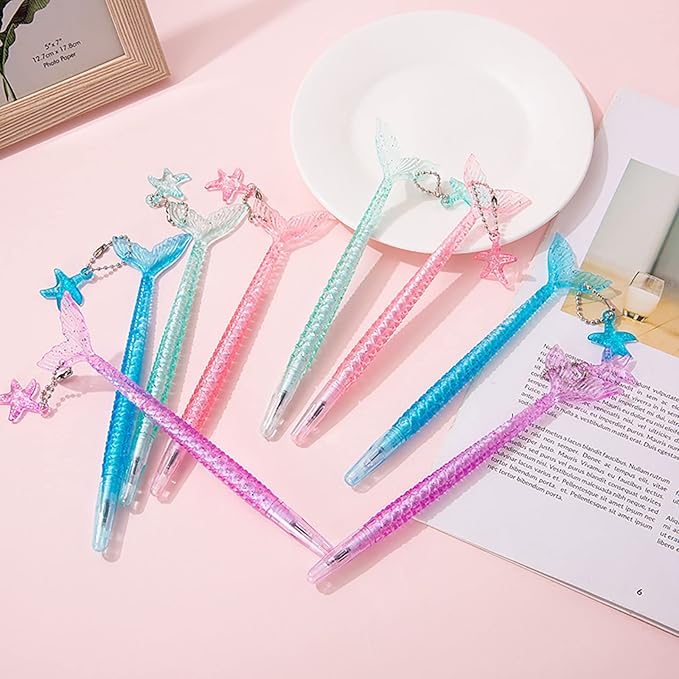 YYaaloa 12pcs Cute Mermaid Novelty Gel Ink Writing Pens 0.5 mm Black Ink Fun Kawaii Pens Bulk for Kids Office School Supplies Birthday Baby Shower Christmas Gift
