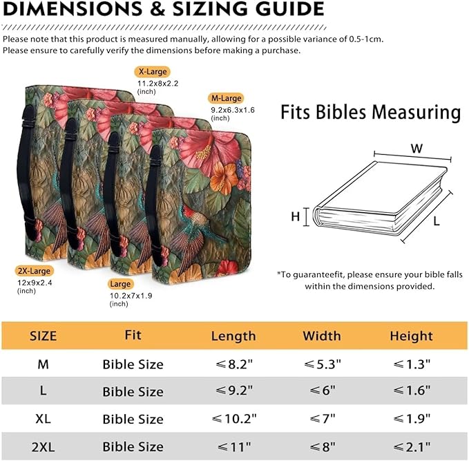 Lotusorchid Leather Bible Book Cover Case with Handle Pocket, Hummingbird Bible Cover Case with Pen Storage, Sturdy PU Bible Tote Bag, Bible Accessories, M