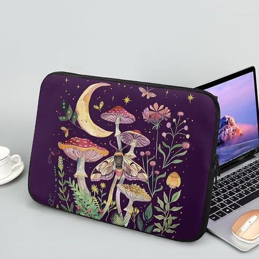 Mushroom Laptop Protective Sleeve for Girls Boys 17 inch Laptop Covers with Large Capacity Lap Top Case Lightweight Computer Sleeve Bag Suitable Gifts for Holidays Tablet Bag Moon