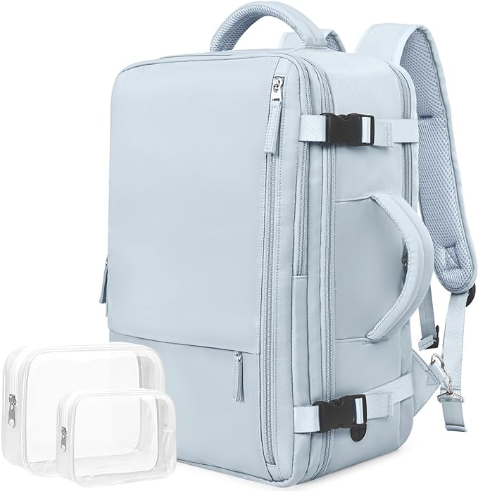 Travel Backpack for Men Women, TSA Friendly Flight Approved Carry-on Luggage Hand Backpack Underseat Personal Item, Business Work Gym Bag, Travel Essentials, Light Blue