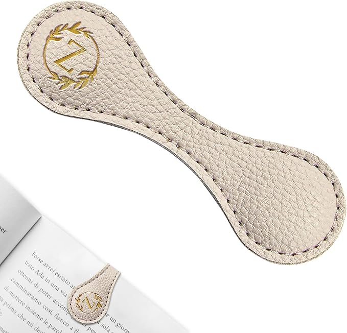 ABTOLS Magnetic Leather Initial Bookmarks, Vintage Initial ID Identification Book Marker Clip Gift Beige Capital Letter Book Markers for Book Lover Avid Readers (Z)