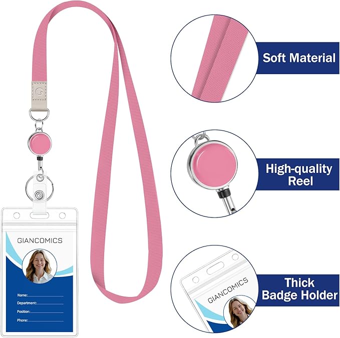 Giancomics Lanyards for Id Badges, ID Badge Holder with Retractable Reel, Cute Waterproof Lanyards for Cruise Ships Cards Key Office Work Name Tag Zip Type Card Holder Protector 2 Pack