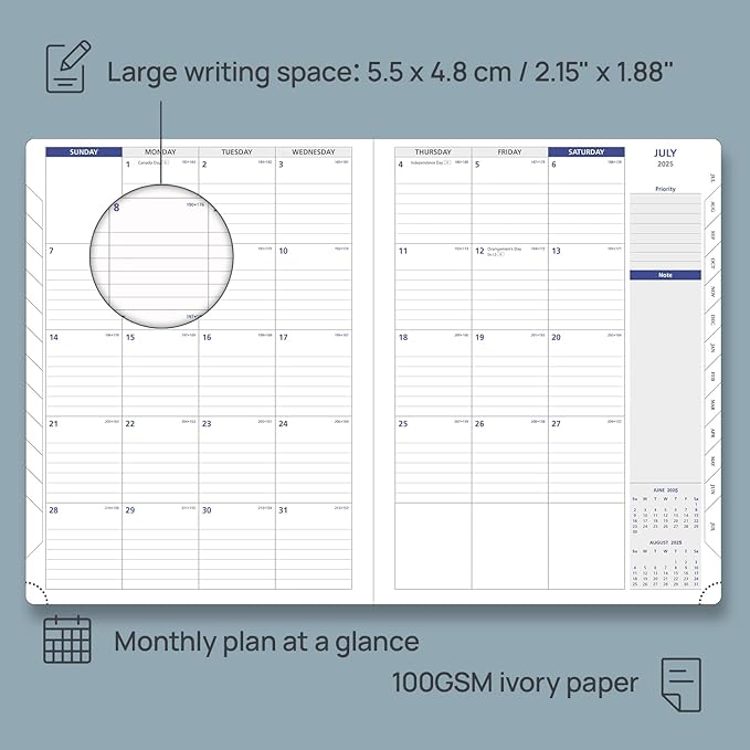 POPRUN 2025 Weekly Planner 8.5" x 11", Quarter-Hourly Appointment Book with PU Leather Soft Cover, Dual Pockets, Gift Box, Monthly Tabs, 100GSM Thick Paper, Sunday Start - Soft Pink